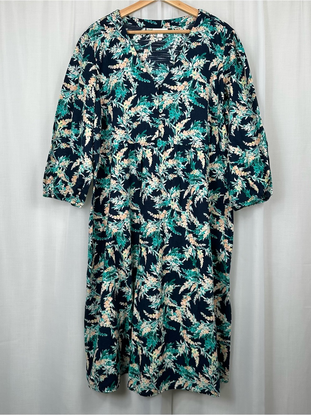 J Jill Exotic Blooms Garden Floral Cotton Shift Midi Dress XL Pockets Vacation